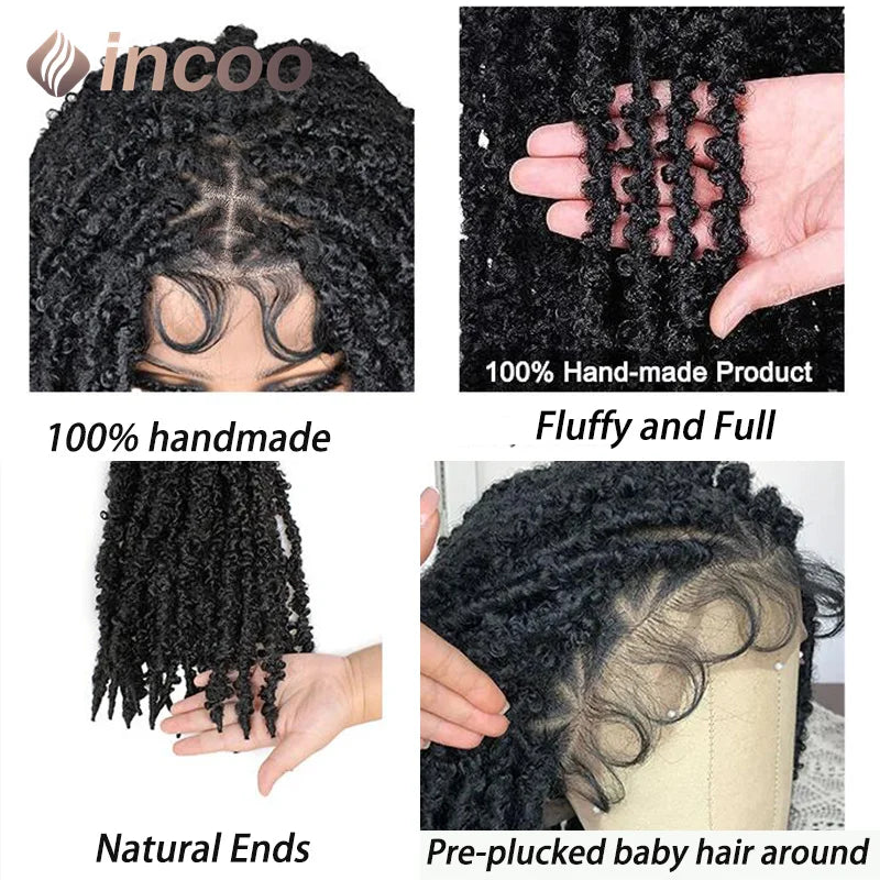 Full Lace Frontal Wigs For Women Butterfly Faux Locs Crochet Goddess Braided Wigs Pre Looped Distressed Crochet Dreadlocks Wigs