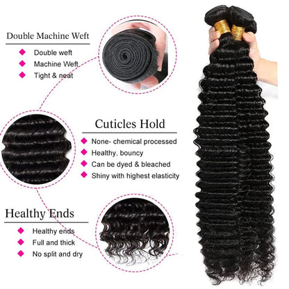 100% Unprocessed Indian Remy Human Hair Weave Extensions Deep Wave Hair Bundles Humain 12A Curly Hair Bundle Deals