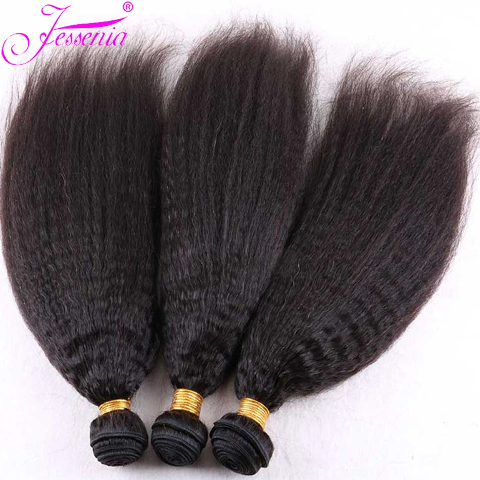 Kinky Straight Bundles With Closure 12A Raw Indian Yaki Straight Human Hair Bundles With HD Lace Unice Hair Bundles With Frontal