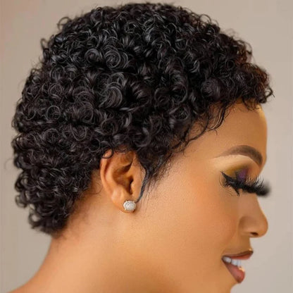 Short Kinky Curly Wigs Human Hair Pixie Cut Brazilian Human Hair