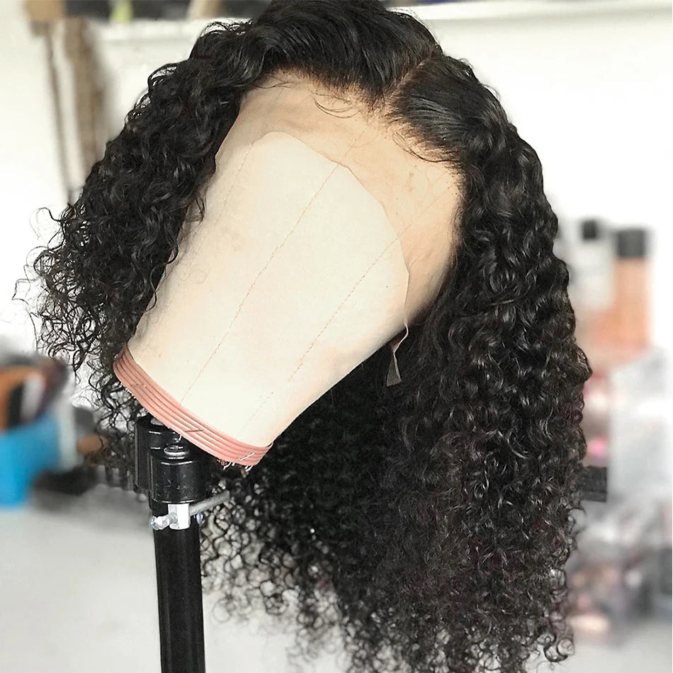 12A Brazilian Kinky Curly Bob Wig Human Hair Lace Frontal Wigs 180% Wear and Go Glueless