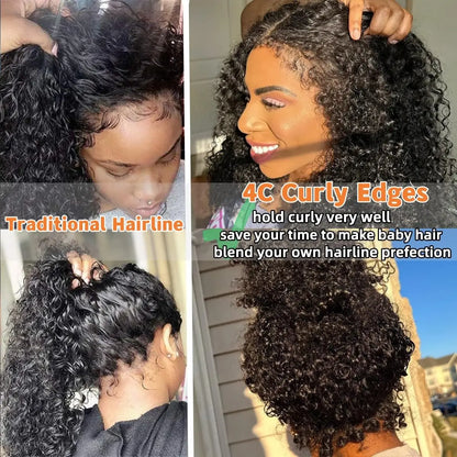 4C kinky Edges Natural Hairline Bleached Knots Curly 360 Full Lace Front Wigs Human Hair Glueless Wigs Human Hair Pre Plucked