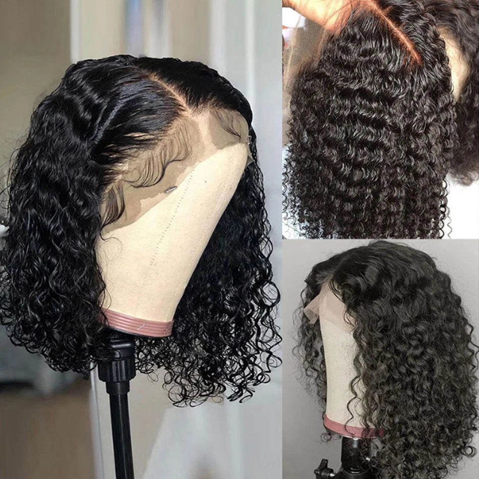 Glueless Deep Curly Frontal Wig For Women Water Wave Brazilian Short Bob Lace Closure Human Hair Wigs Pre Pluck With Baby Hair