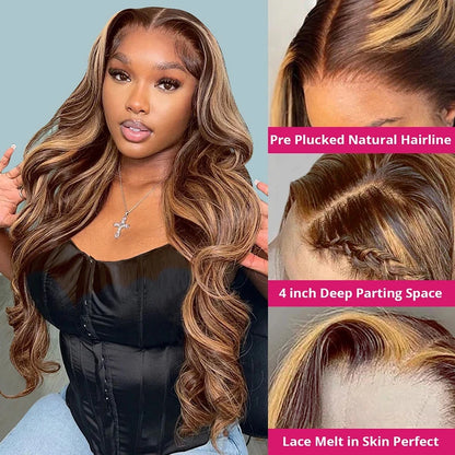 Highlight Wigs 360 Full Lace Front Wigs Body Wave P4/27 Highlight Wig Human Hair