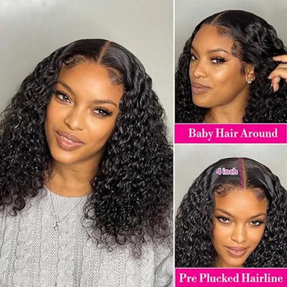 Glueless Loose Water Wave Mongolian 13X4 HD Transparent Lace Frontal Bob Short Deep Curly 4x4 Lace Closure 180% Human Hair Wigs