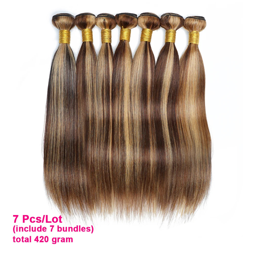 KissHair 60Gram P4/27 Highlight Human Hair Bundles 10 to 22 Inch Pre-colored Brown Blonde Peruvian Hair Extensions Double Wefts