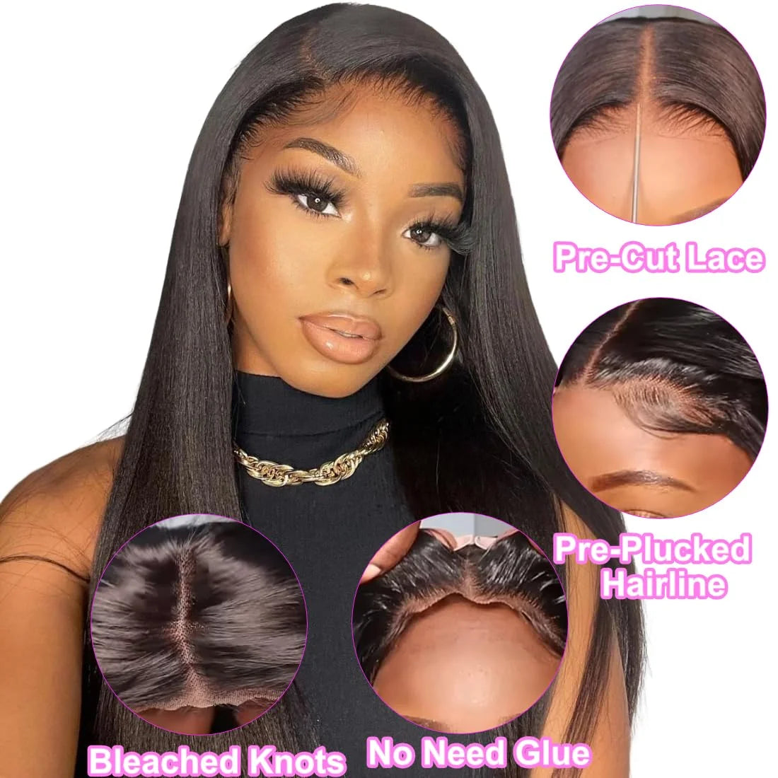 BRYELLE Wear And Go Glueless Wigs Human Hair Pre Plucked Pre Cut 4x4 Kinky Straight Lace Front