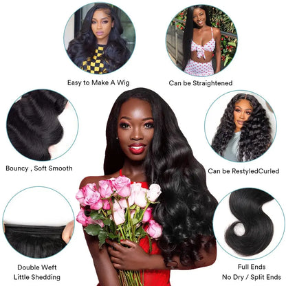 Body Wave Bundles Human Hair With Frontal 13x4 HD Transparent Lace Frontal 100% Natural