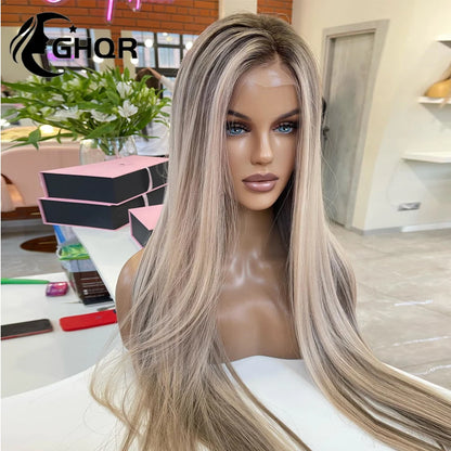 Highlight Wigs Human Hair Full Lace Ash Grey Blonde Straight Wigs with HD Transparent Lace Frontal Wigs for Women Free Shipping