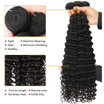 Water Wave Bundles 10A Peruvian Virgin Human Hair Extensions Wet and Wavy Human Hair  Kinky Curly Deep Wave Bundles