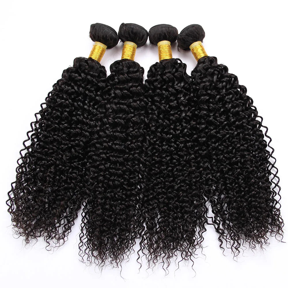 Kinky Curly Bundles with Frontal Brazilian Hair 3/4 Bundles 13x4 Lace Kinky Curly Virgin Hair with Baby Hair for Black Women