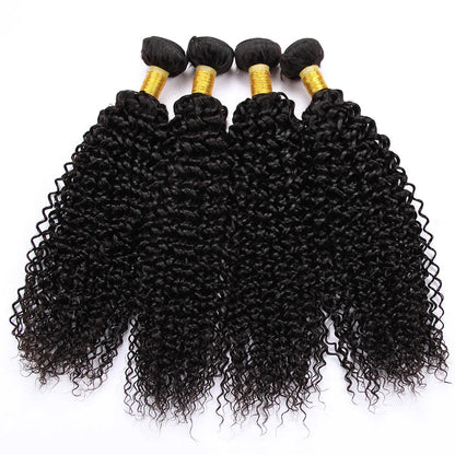 Kinky Curly Bundles with Frontal Brazilian Hair 3/4 Bundles 13x4 Lace Kinky Curly Virgin Hair with Baby Hair for Black Women