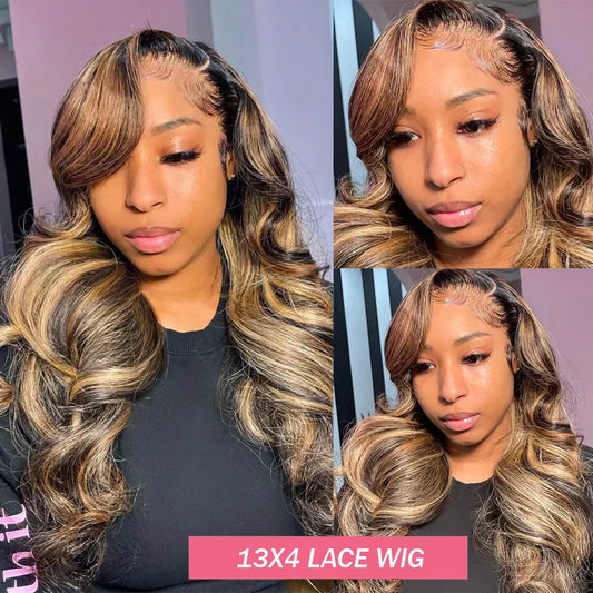 Highlight Wigs 360 Full Lace Front Wigs Body Wave P4/27 Highlight Wig Human Hair