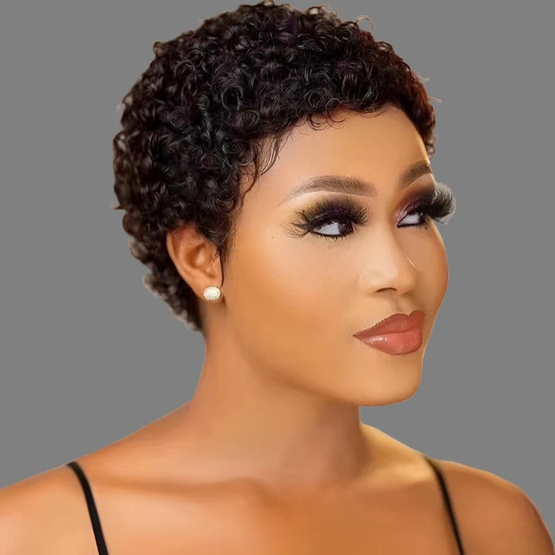 Short Kinky Curly Wigs Human Hair Pixie Cut Brazilian Human Hair