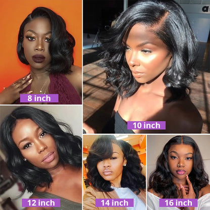 Body Wave Short Bob Wigs 5x1 T Part Lace Wig Human Hair Brazilian Transparent Lace Frontal Wig Water Wavy 4x4 Closure Wigs 180%