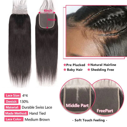 Bone Straight Human Hair Bundles With Closure Bundles Brazilian Hair