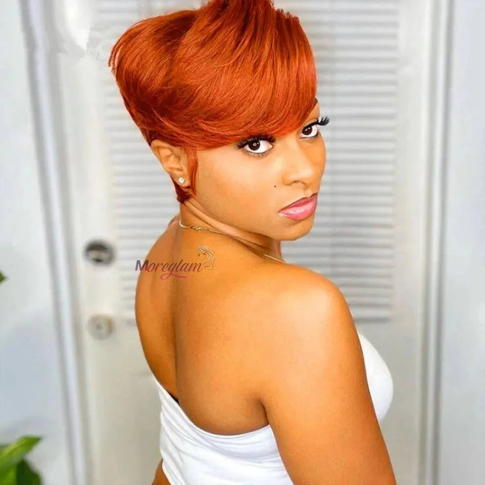 Pixie Cut Wig Human Hair Wigs Short Bob Wig 13x4 Lace Frontal Ginger Orange