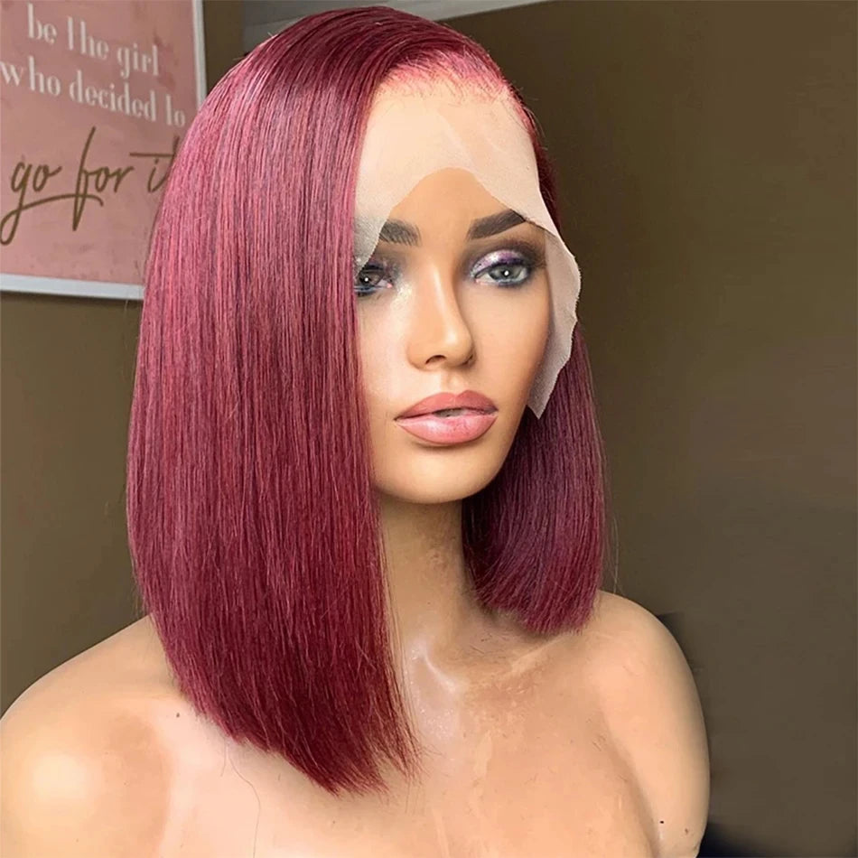 99j Burgundy Bob Lace Front Wig Human Hair Dark Wine Red Lace Front Human Hair Wigs for Women 180% 13x4 Full Lace Frontal Wigs