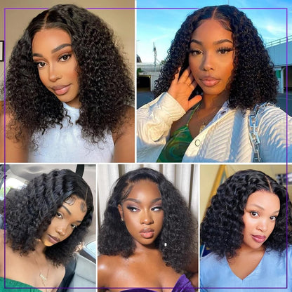 Glueless Loose Water Wave Mongolian 13X4 HD Transparent Lace Frontal Bob Short Deep Curly 4x4 Lace Closure 180% Human Hair Wigs