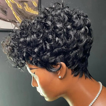 Curly Pixie Cut  Glueless None Lace Front