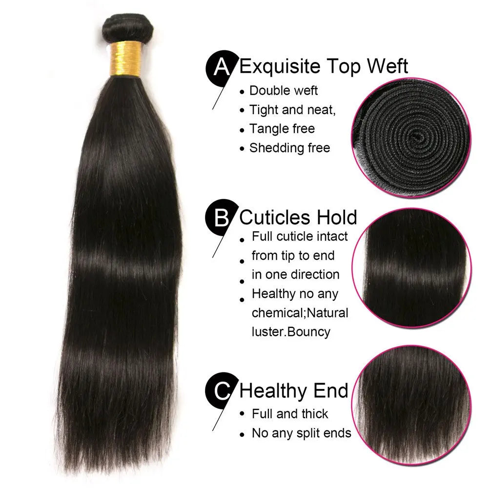 Straight Human Hair Bundles 1/3/4 Piece Brazilian Human Hair Extension Natural Weave Black 1B 24 26 28 30 Inch for Black Women