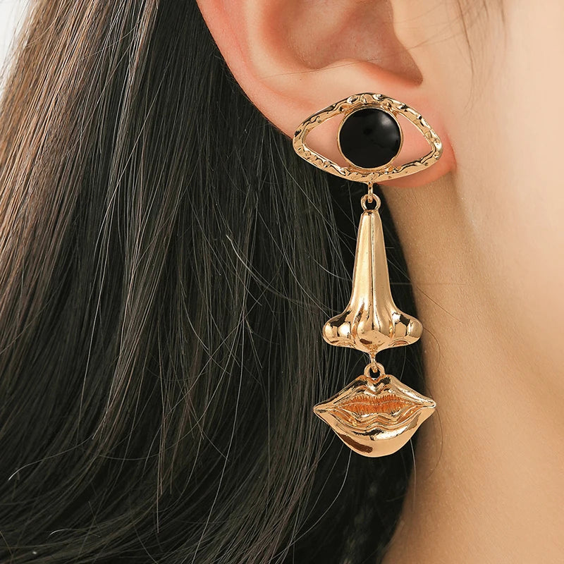 Halloween gothic Personalized Exaggerated Long Style Earrings For Women Vintage Nose Mouth Devil's Eye Fashion Trends Jewelry