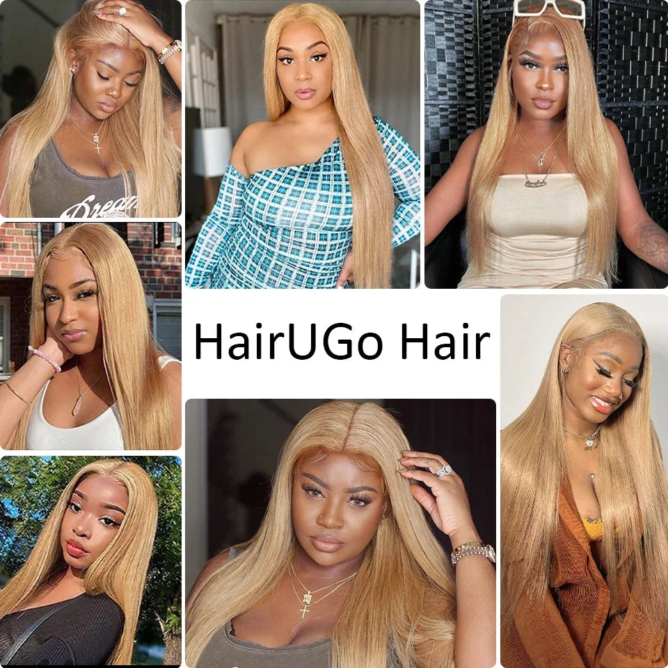 HairUGo #27 Honey Blonde Human Hair Extensions Remy Hair Weave Pre-Colored Brazilian #27 Straight Bundles Hair Weaving