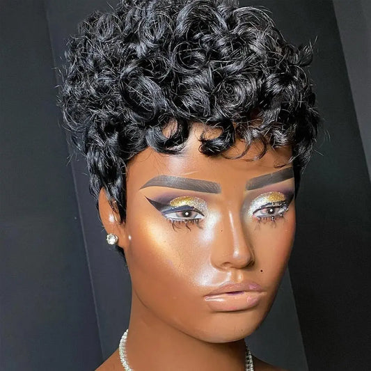 Curly Pixie Cut  Glueless None Lace Front