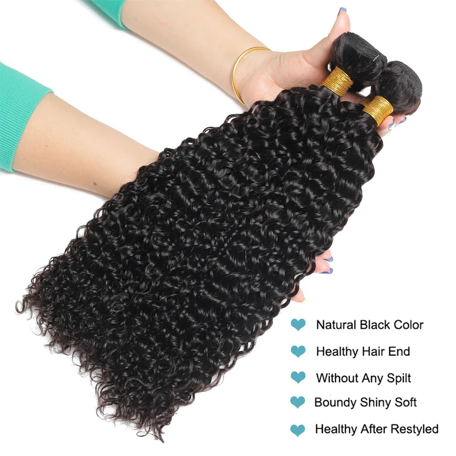 Peruvian Water Wave Bundles With Closure Curly 3 Curly Bundles With Closure Long Wet And Wavy Human Hair Bundles With Closure