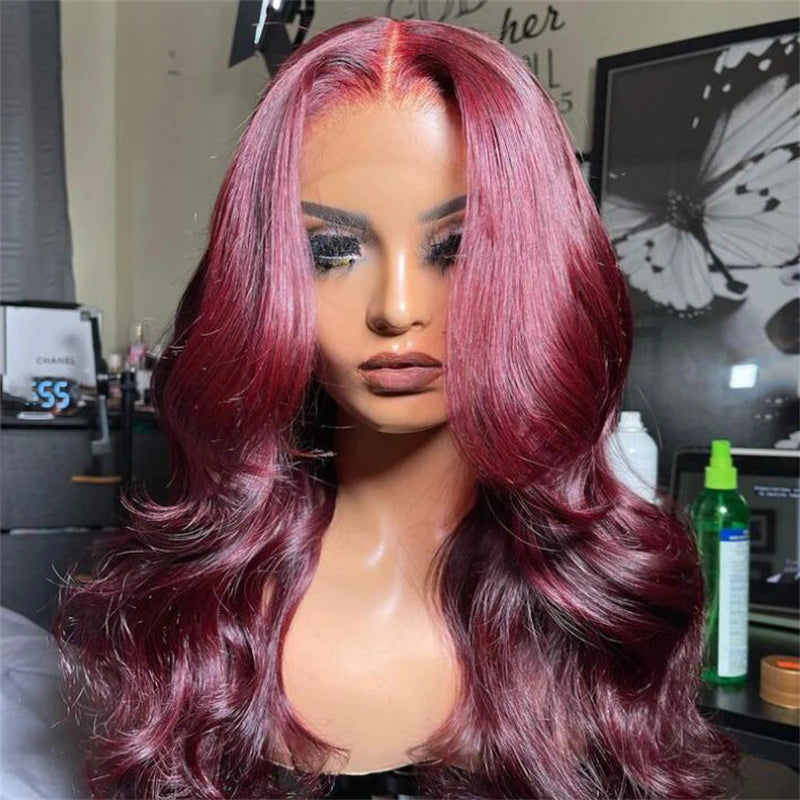 BRYELLE Deep 180%Density 26Inch Soft Long Wine  Wave Lace Front Wig For Black Women Babyhair Natural Hairline Glueless Preplucked