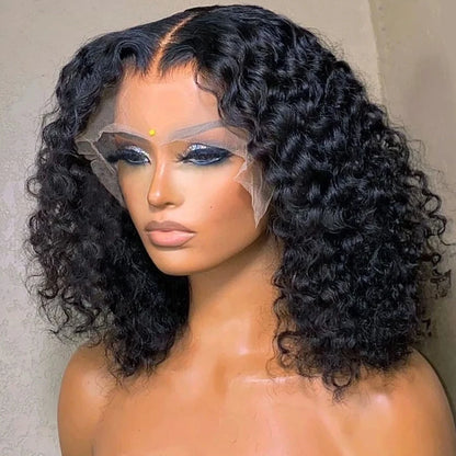 Glueless Loose Water Wave Mongolian 13X4 HD Transparent Lace Frontal Bob Short Deep Curly 4x4 Lace Closure 180% Human Hair Wigs