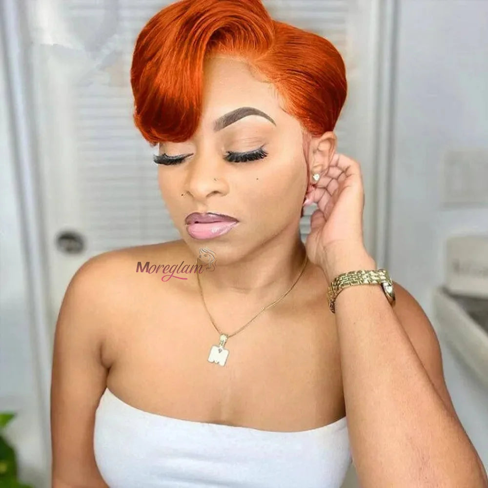 Pixie Cut Wig Human Hair Wigs Short Bob Wig 13x4 Lace Frontal Ginger Orange