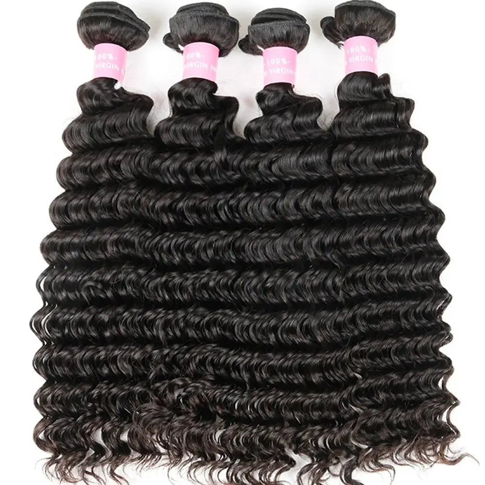 100% Unprocessed Indian Remy Human Hair Weave Extensions Deep Wave Hair Bundles Humain 12A Curly Hair Bundle Deals