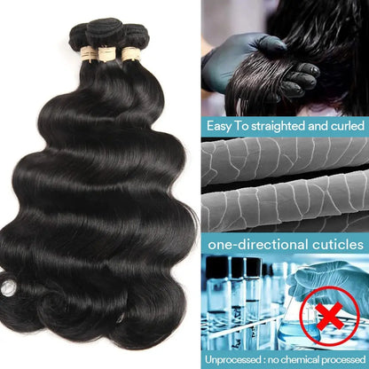 Body Wave Bundles Human Hair With Frontal 13x4 HD Transparent Lace Frontal 100% Natural