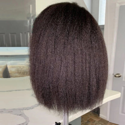 Glueless Kinky Straight Short Bob Human Hair Pre Plucked Wigs with Baby Hair