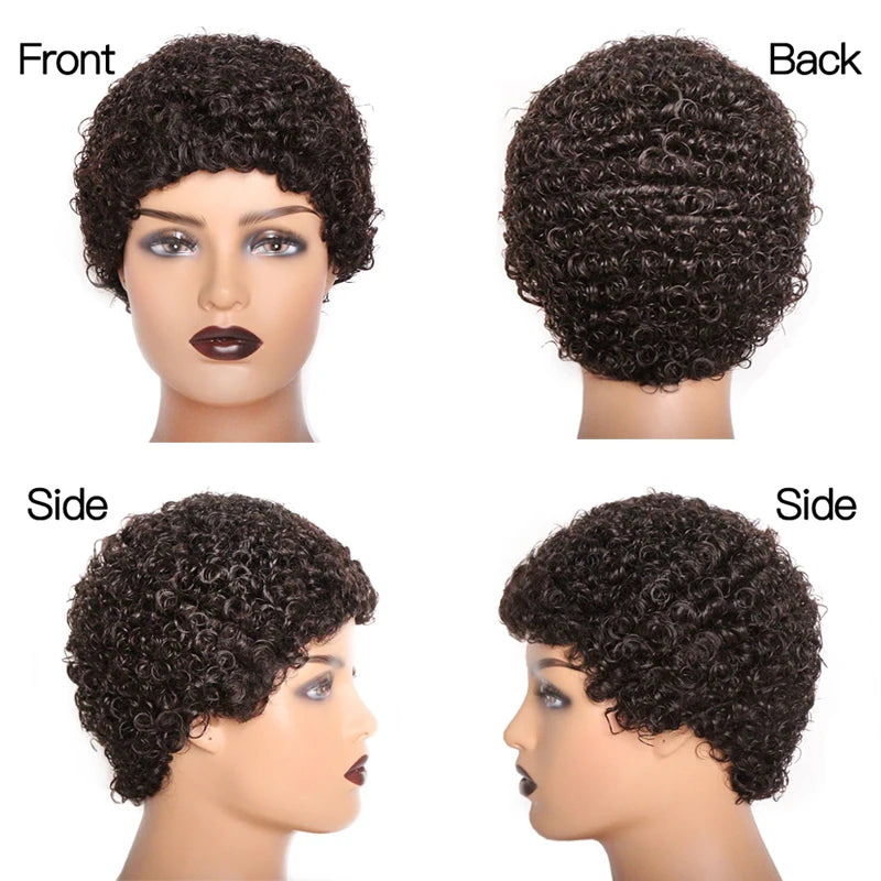 Short Kinky Curly Wigs Human Hair Pixie Cut Brazilian Human Hair