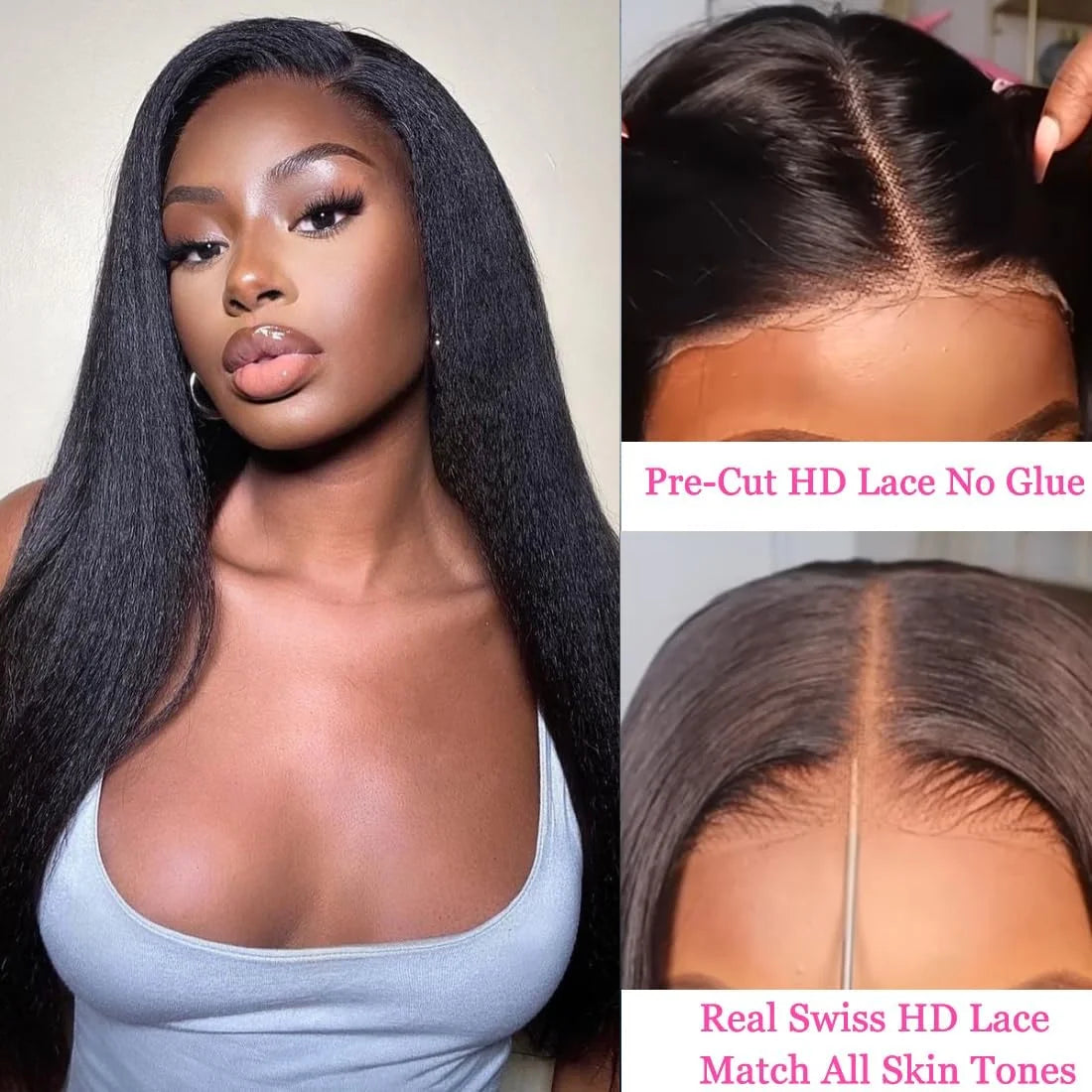 BRYELLE Wear And Go Glueless Wigs Human Hair Pre Plucked Pre Cut 4x4 Kinky Straight Lace Front