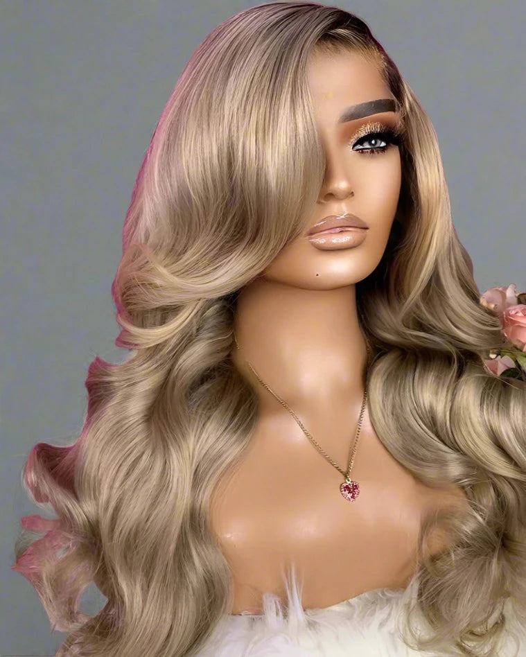 BRYELLE 13x4 13x6 Ombre Ash Blonde Lace Front Human Hair Wigs For Women Transparent Brazilian Remy Hair 180 Density Body Wave Wig