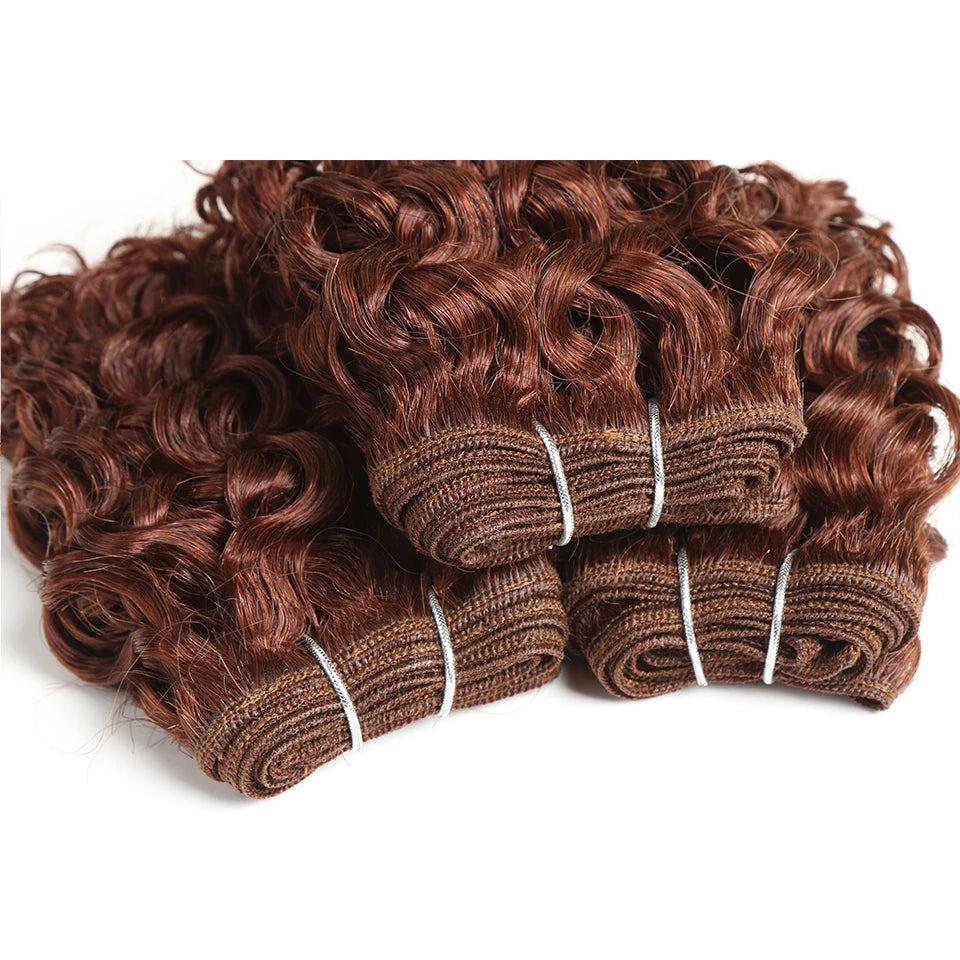 Reddish Brown 3Pieces /Lot Sassy Curly Wavy Human Hair Bundles Brazilian Human Hair Weave Bundles Curly Hair Extensions