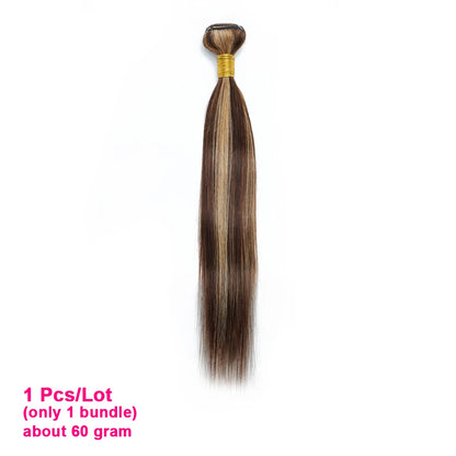 KissHair 60Gram P4/27 Highlight Human Hair Bundles 10 to 22 Inch Pre-colored Brown Blonde Peruvian Hair Extensions Double Wefts