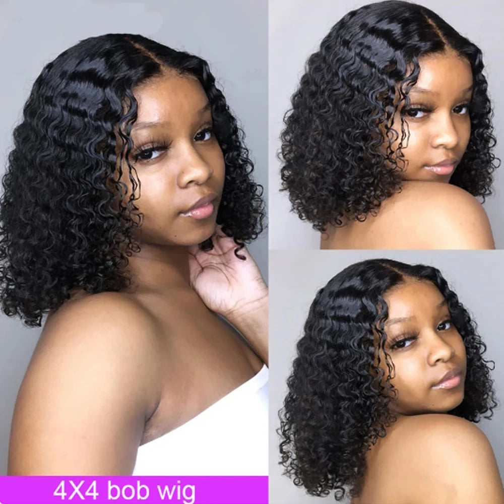 Glueless Deep Curly Frontal Wig For Women Water Wave Brazilian Short Bob Lace Closure Human Hair Wigs Pre Pluck With Baby Hair