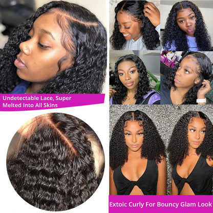 Brazilian Short Bob Deep Wave Curly Human Lace Frontal Wig HD Transparent Glueless