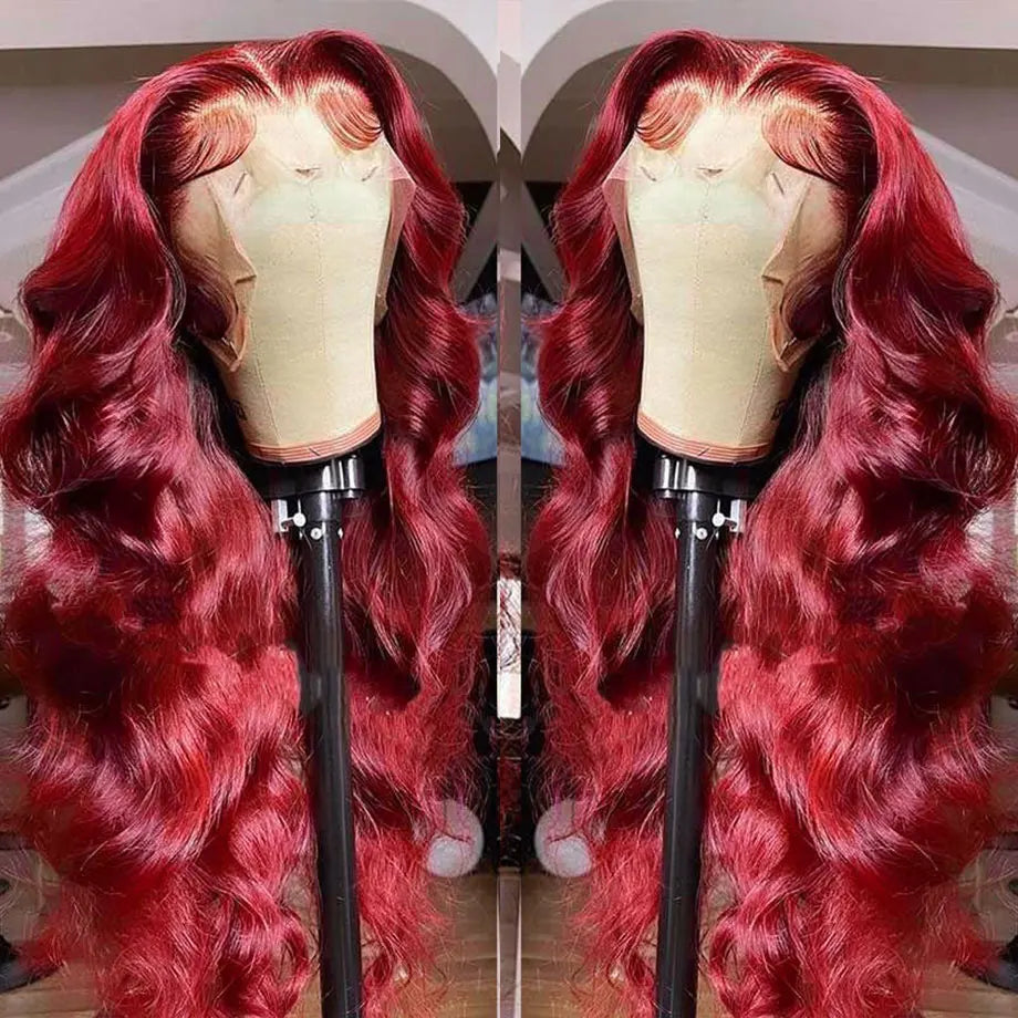 Body Wave Wig Burgundy Lace Front Wig 13x4 13x6 Hd Lace Frontal Wig 360 Full Lace Wig Human Hair Pre Plucked