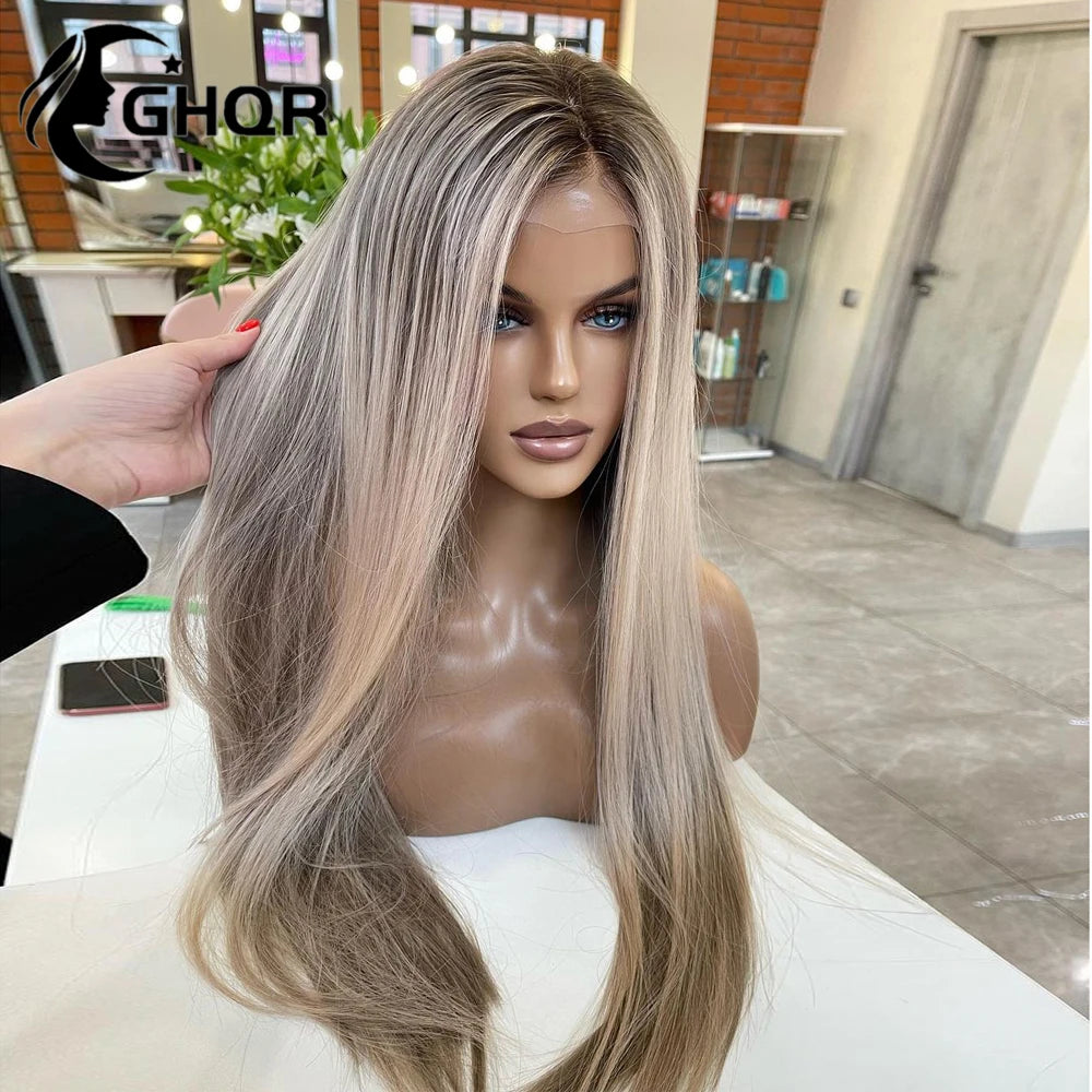 Highlight Wigs Human Hair Full Lace Ash Grey Blonde Straight Wigs with HD Transparent Lace Frontal Wigs for Women Free Shipping