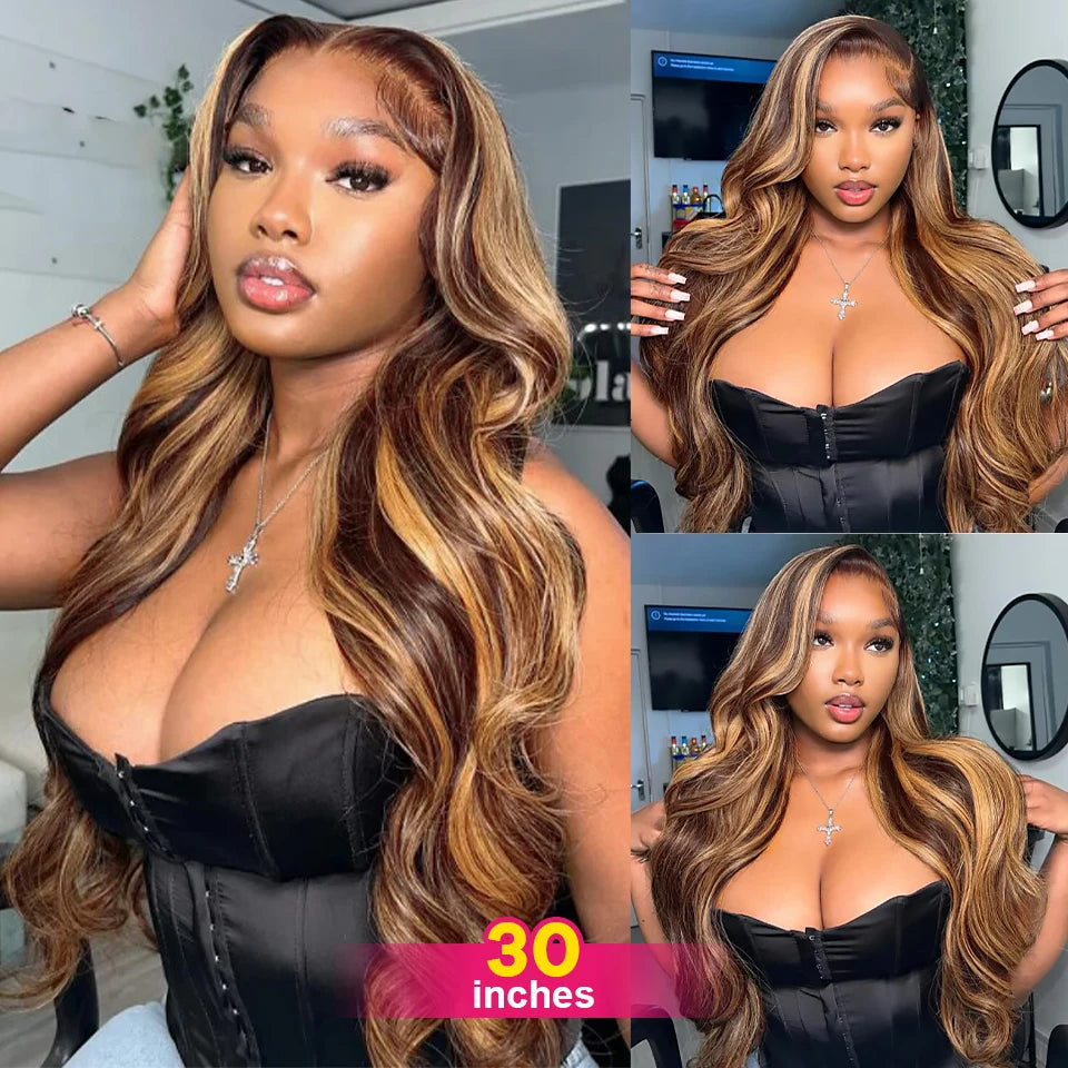 Highlight Wigs 360 Full Lace Front Wigs Body Wave P4/27 Highlight Wig Human Hair