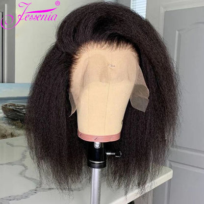 Glueless Kinky Straight Short Bob Human Hair Pre Plucked Wigs with Baby Hair