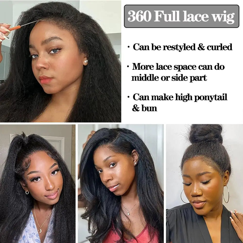 360 Full Lace Frontal Human Hair Wigs Kinky Straight Hair Natural Color Pre Plucked Lace Front Wigs With Baby Hair For Woman