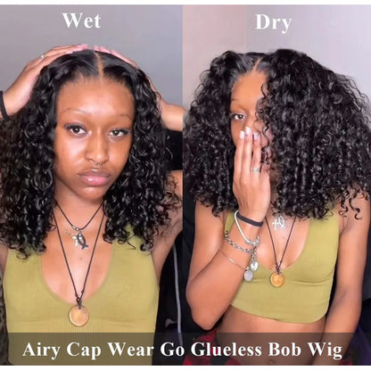 Water Wave Bob Glueless Preplucked Human Wigs Ready To Go Frontal Brazilian Wigs HD Transparent Lace