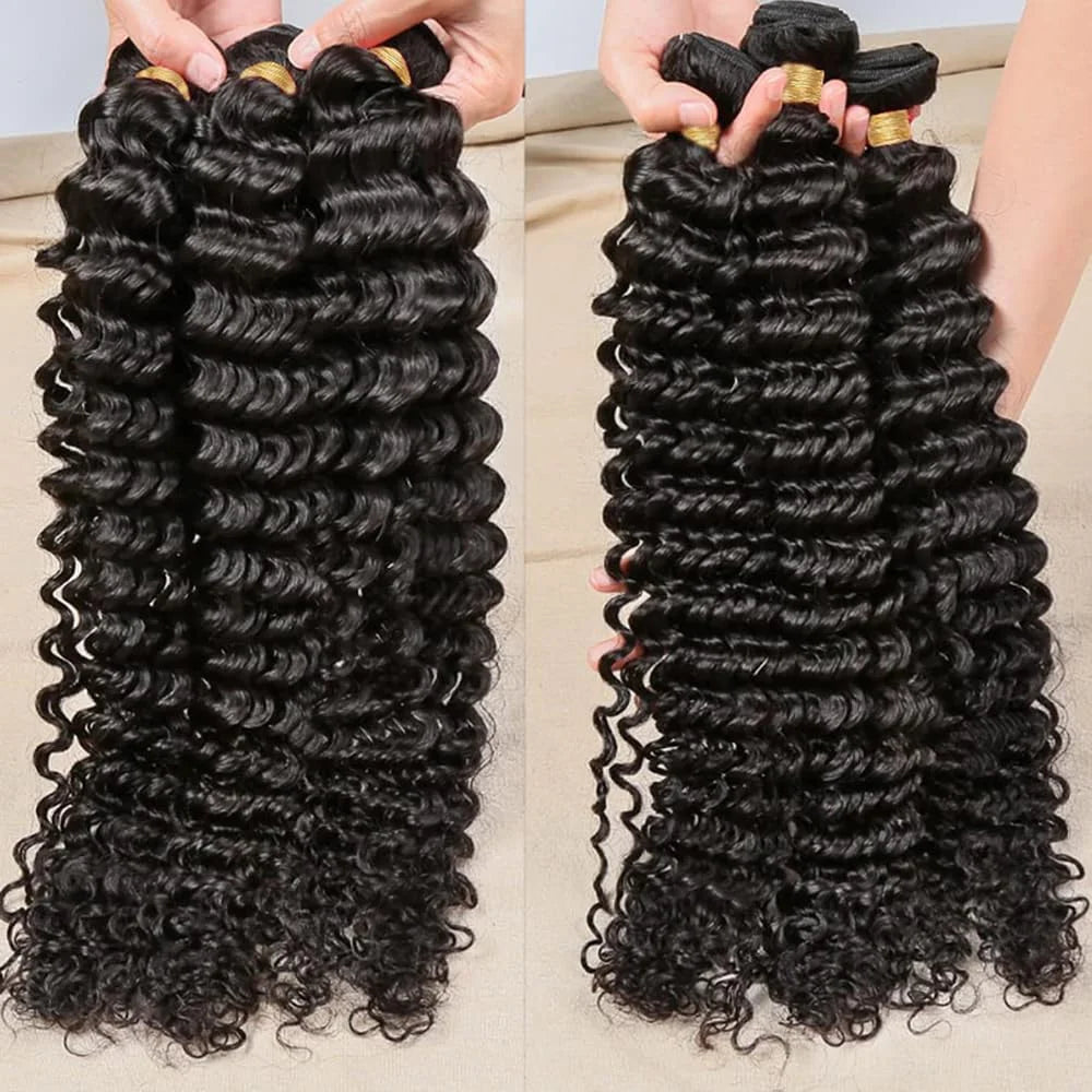 10A Deep Wave Human Hair Bundles Brazilian Hair Weave Raw Curly Human Hair Bundles 30 Inch Bundles Hair Extensions For Women