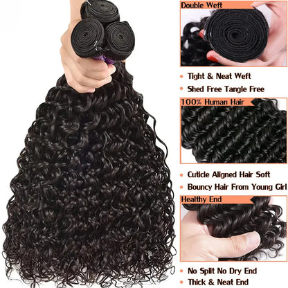 Peruvian 10A  Water Wave Bundles Unprocessed Curly Human Hair Bundles Weave Remy Water Wave Hair Extensions No Tangle 12-30